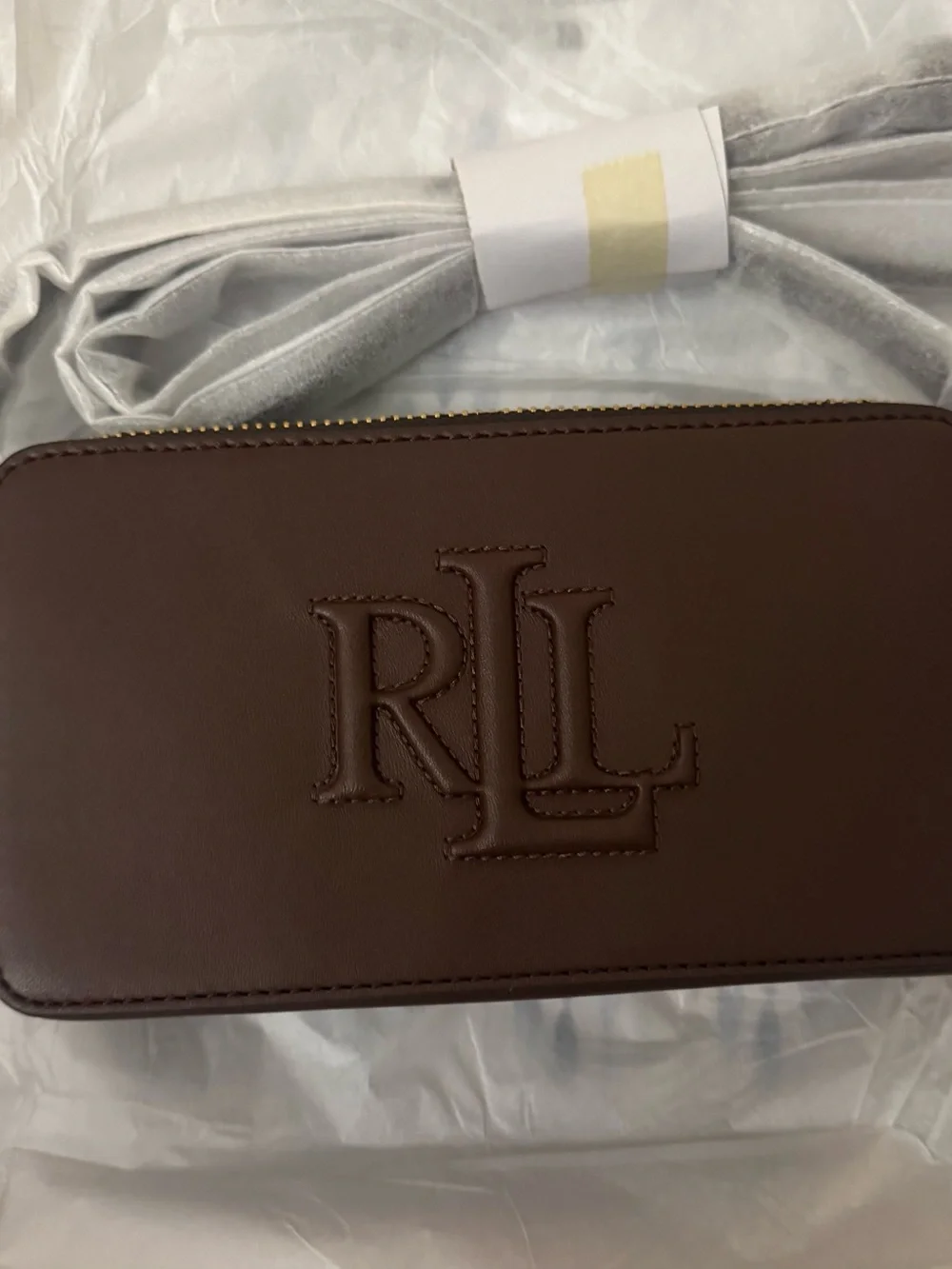 Ralph Lauren small Brown Embossed RL Leather crossbody